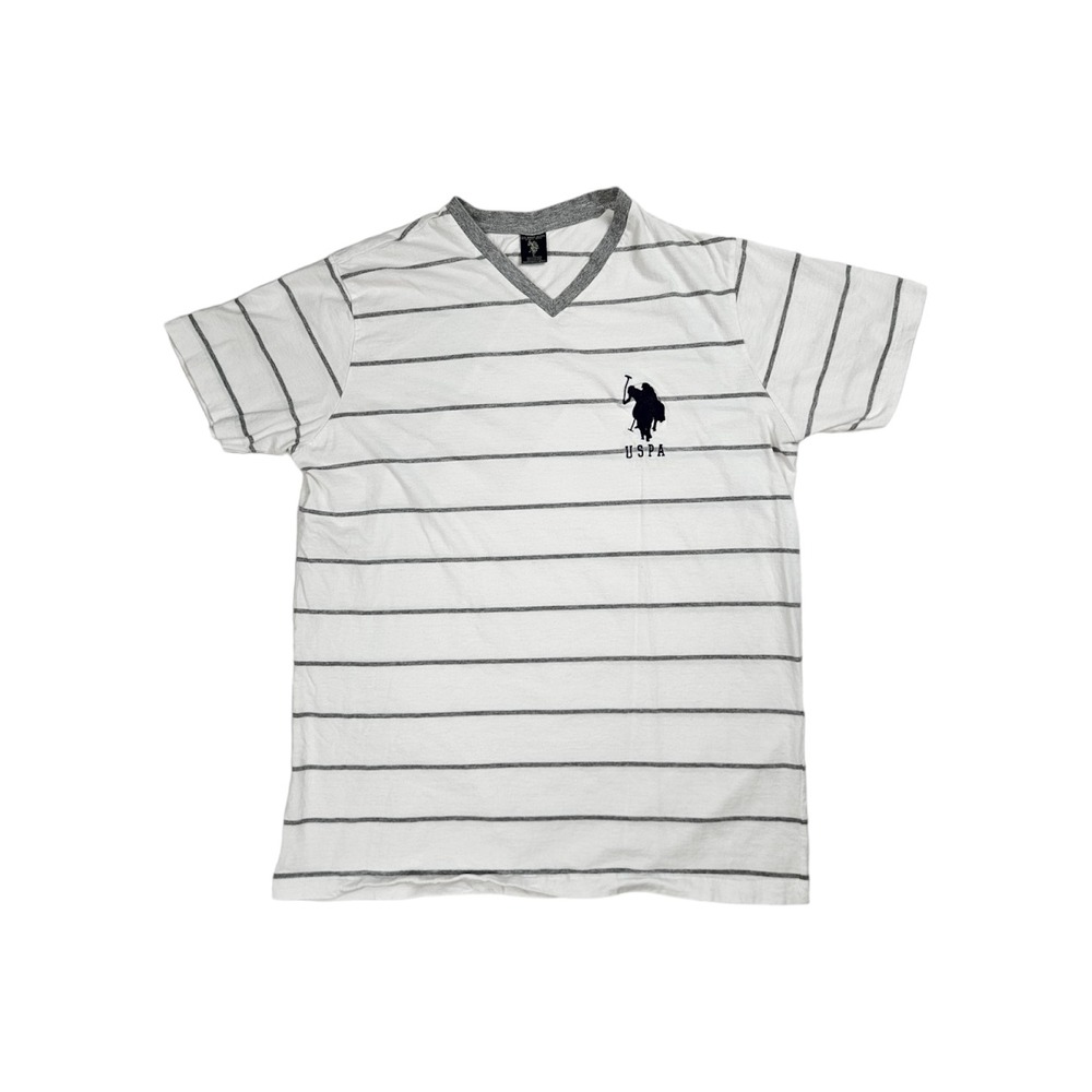 Polo Ralph Lauren Assn Men's Big Pony Crewneck White Striped T-Shirt Navy Patch